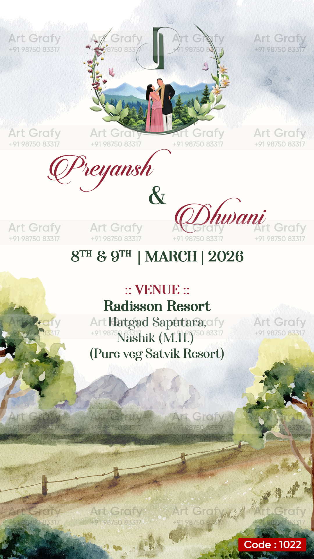 Indian Digital Wedding Ceremony Invitation Card | Gujarati language with Royal Theme design | AG1022