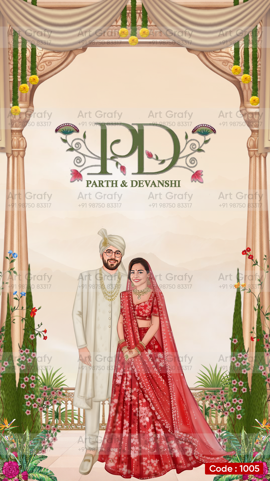 Indian Digital Wedding Ceremony Invitation Card | Gujarati language with Royal Theme design | AG1005