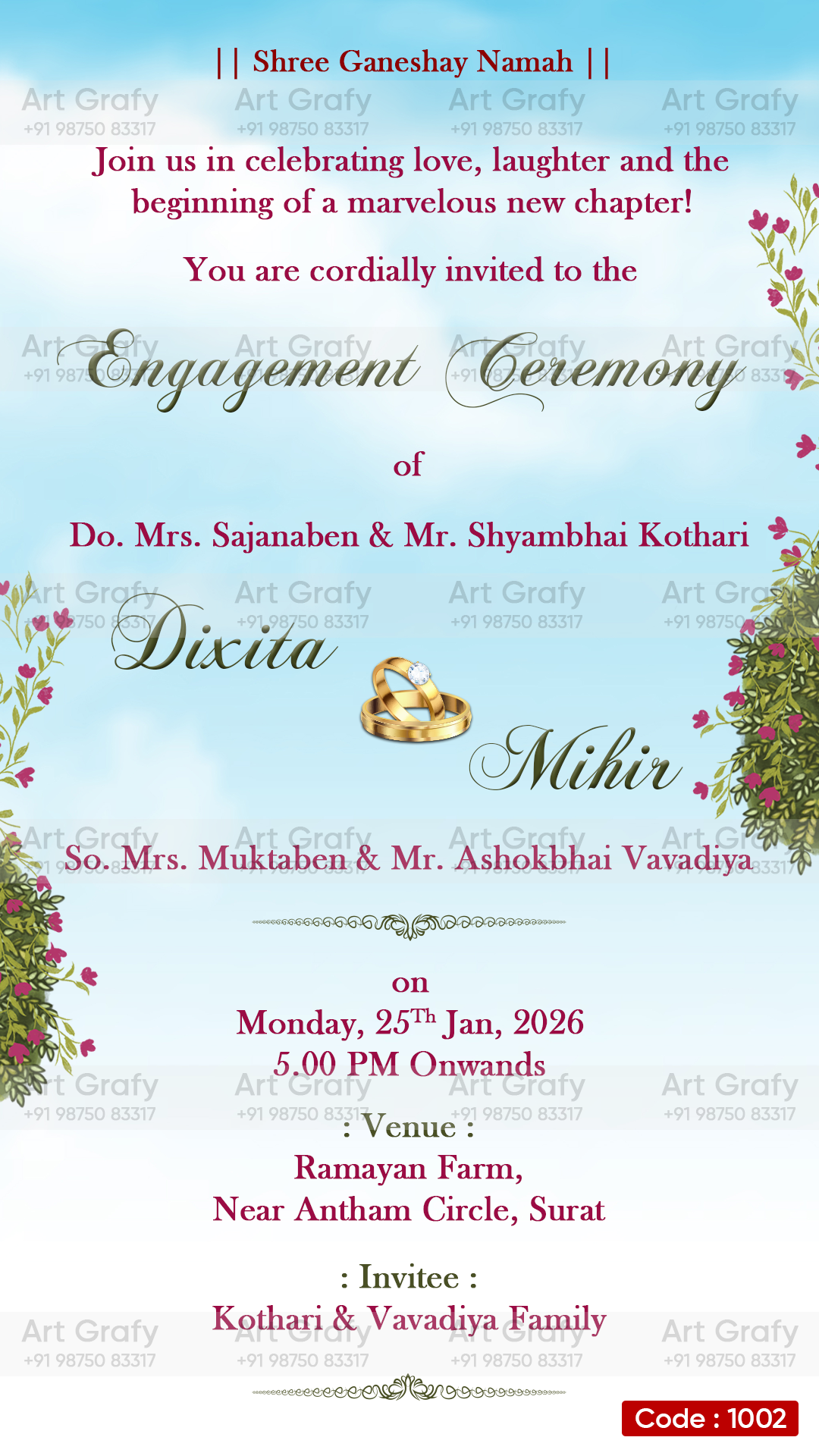 Engagement Ceremony Invitation | Royal Digital Engagement Card | AG1002