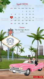 Traditional Couple Caricature Save The Date Wedding Invite Card | Elegant Sea Theme | AG1008