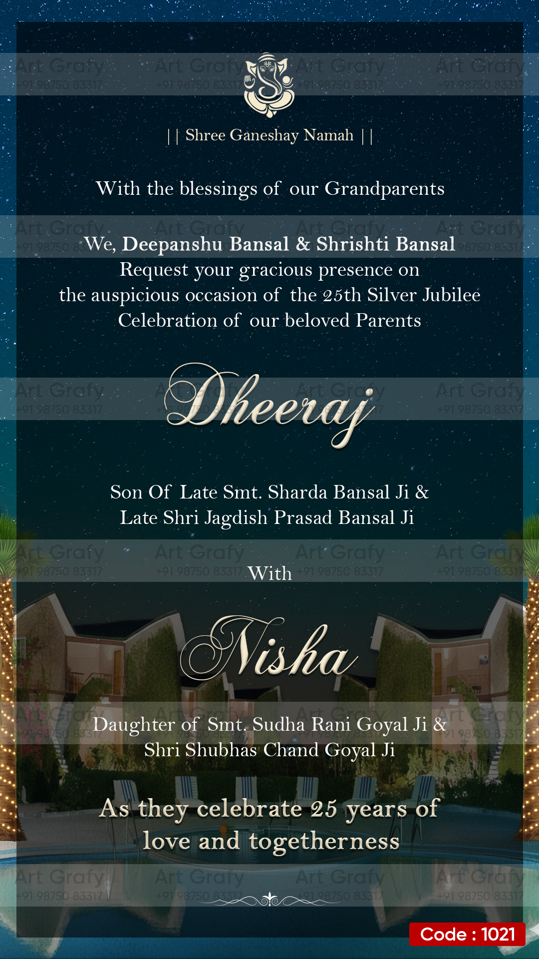 Silver Jubilee Anniversary Party Invitation | Elegant 25th Wedding Celebration E-Invite | AG1021