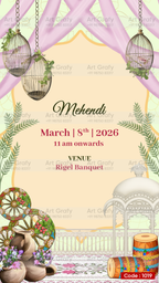 Indian Digital Wedding Ceremony Invitation Card | Gujarati language with Royal Theme design | AG1019