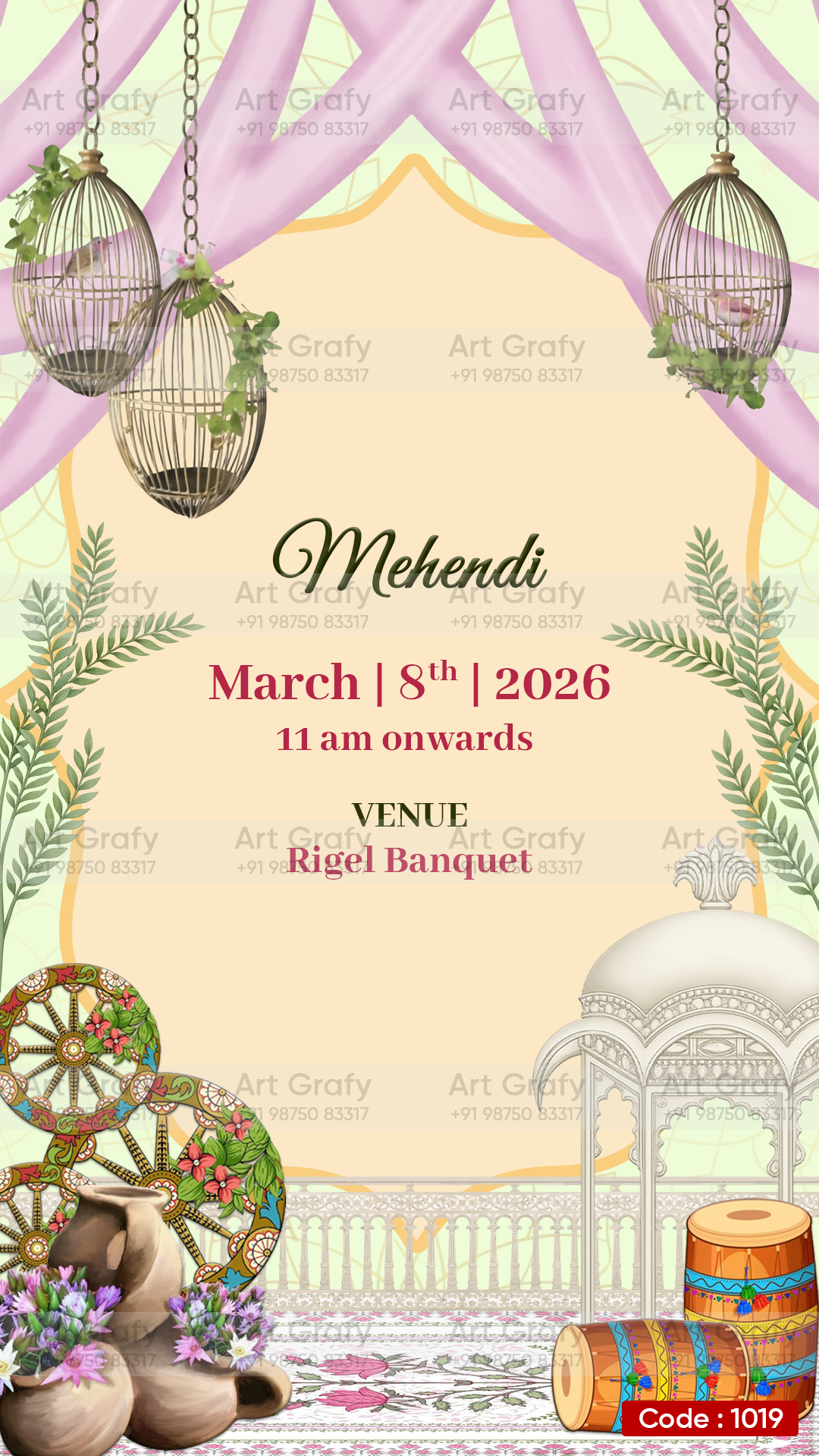 Indian Digital Wedding Ceremony Invitation Card | Gujarati language with Royal Theme design | AG1019