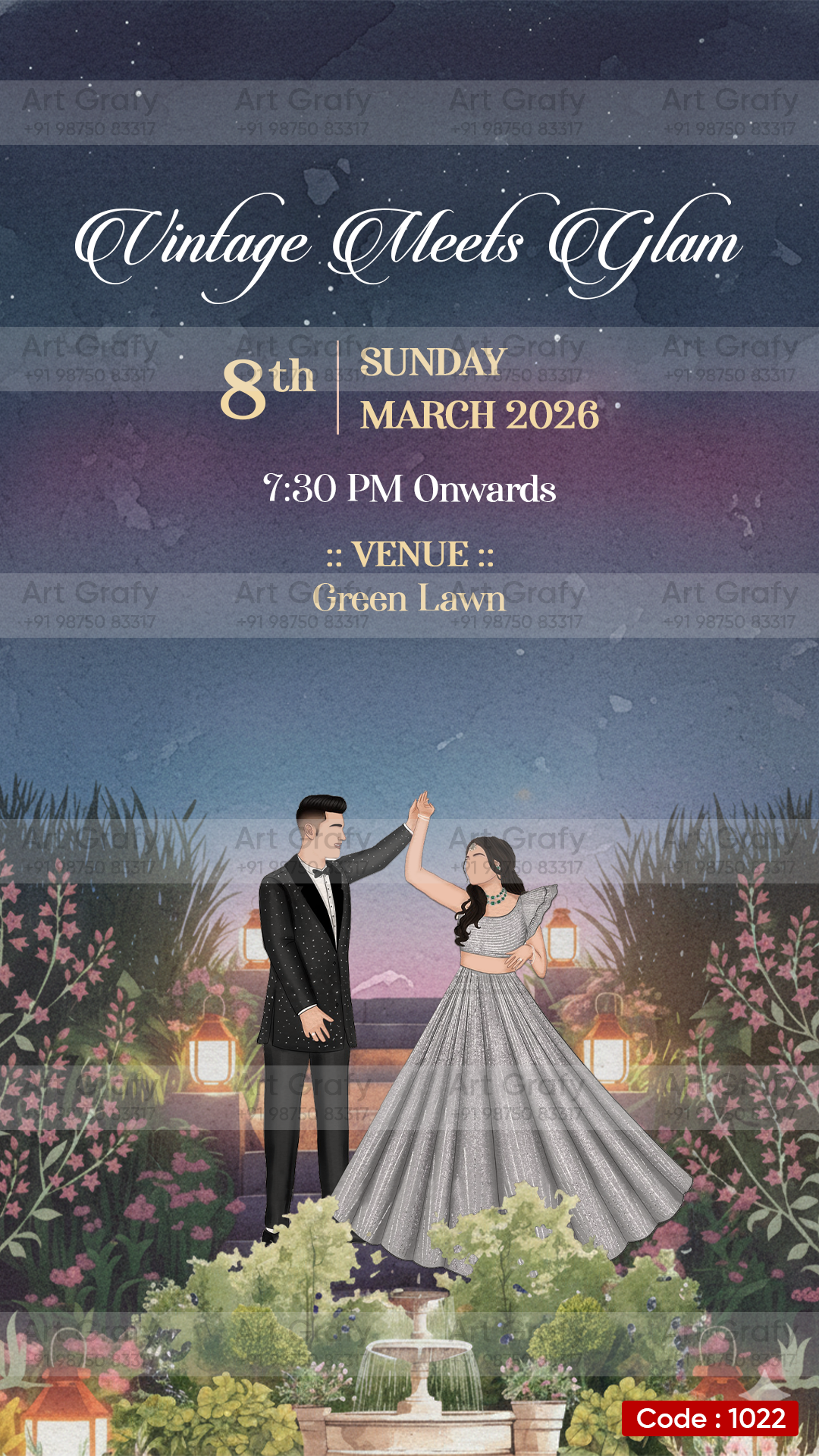 Indian Digital Wedding Ceremony Invitation Card | Gujarati language with Royal Theme design | AG1022