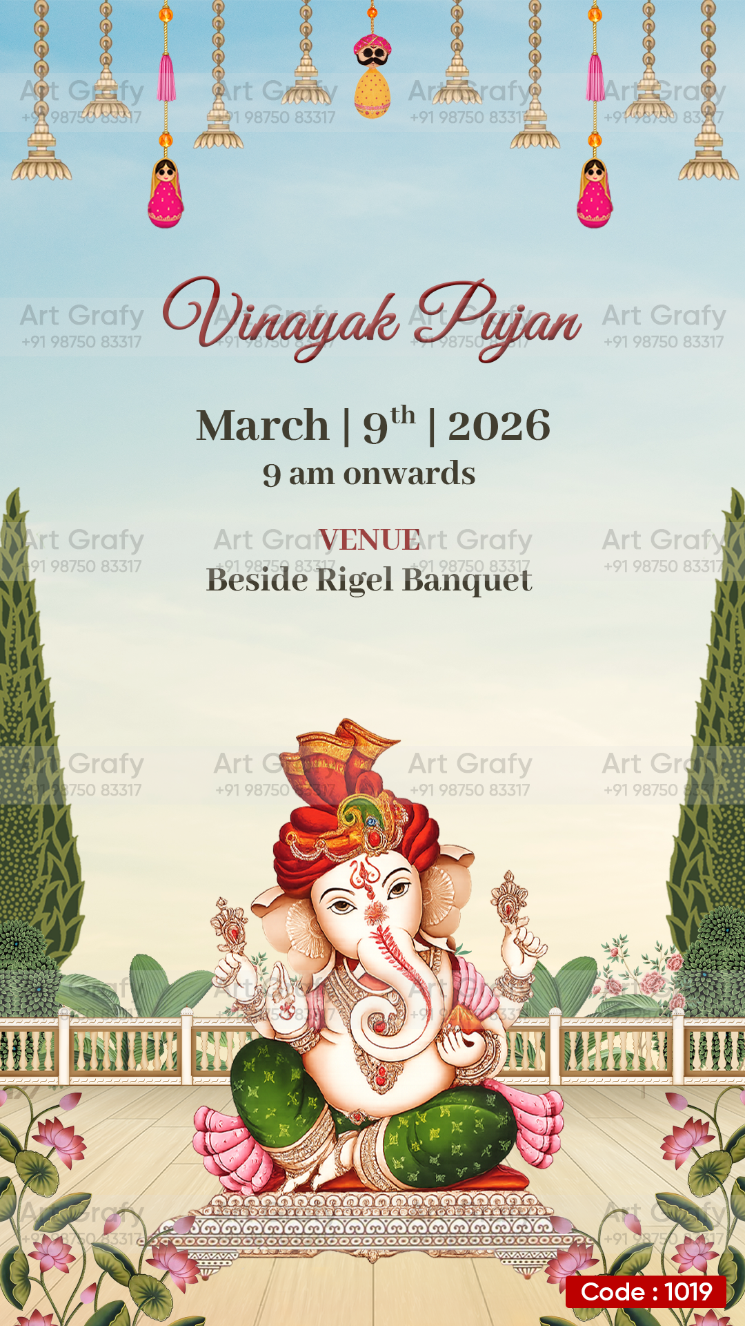 Indian Digital Wedding Ceremony Invitation Card | Gujarati language with Royal Theme design | AG1019