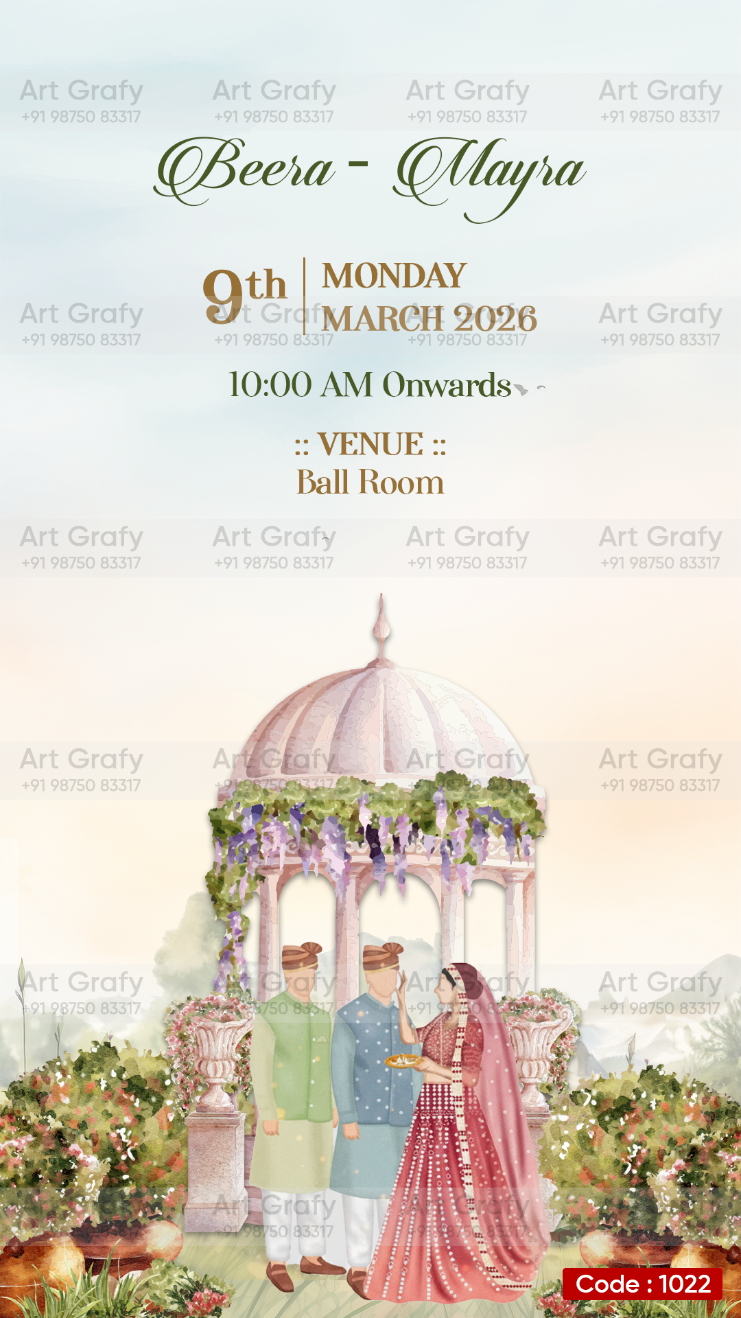 Indian Digital Wedding Ceremony Invitation Card | Gujarati language with Royal Theme design | AG1022