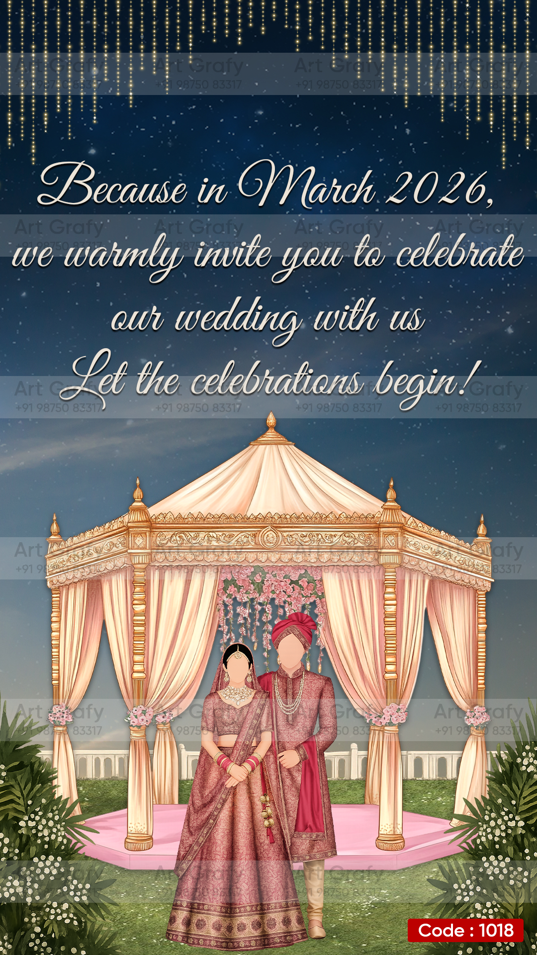 Indian Digital Wedding Ceremony Invitation Card | Gujarati language with Royal Theme design | AG1018