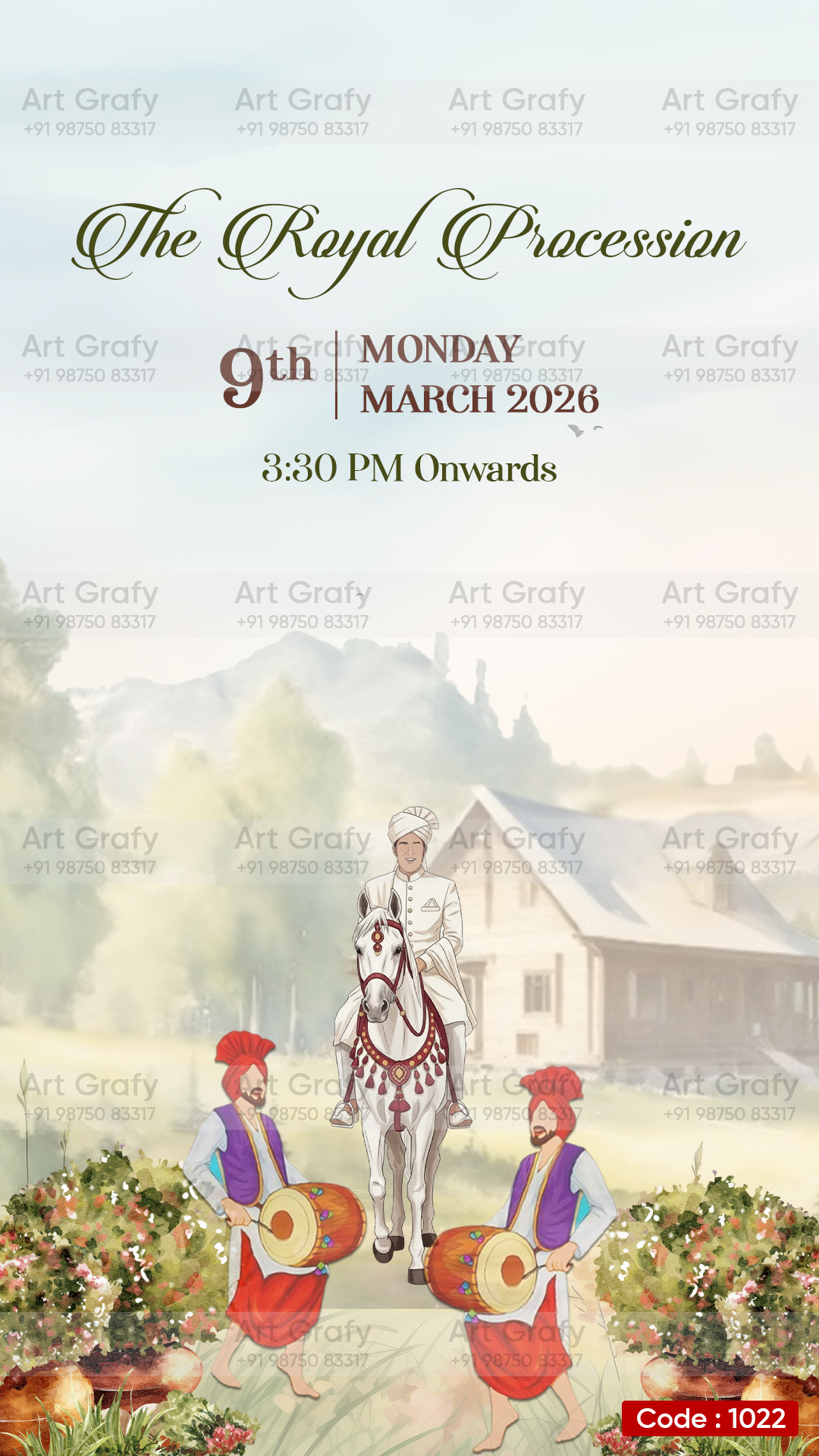 Indian Digital Wedding Ceremony Invitation Card | Gujarati language with Royal Theme design | AG1022