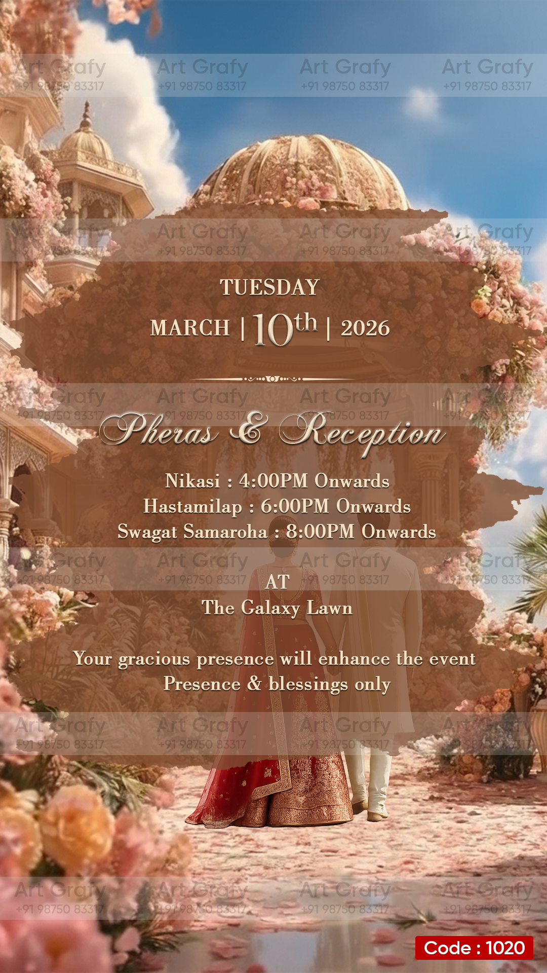 Indian Digital Wedding Ceremony Invitation Card | Gujarati language with Royal Theme design | AG1020