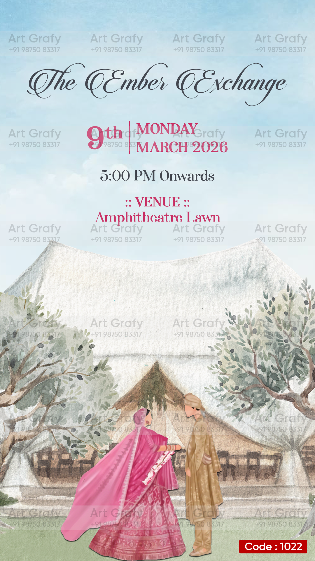 Indian Digital Wedding Ceremony Invitation Card | Gujarati language with Royal Theme design | AG1022