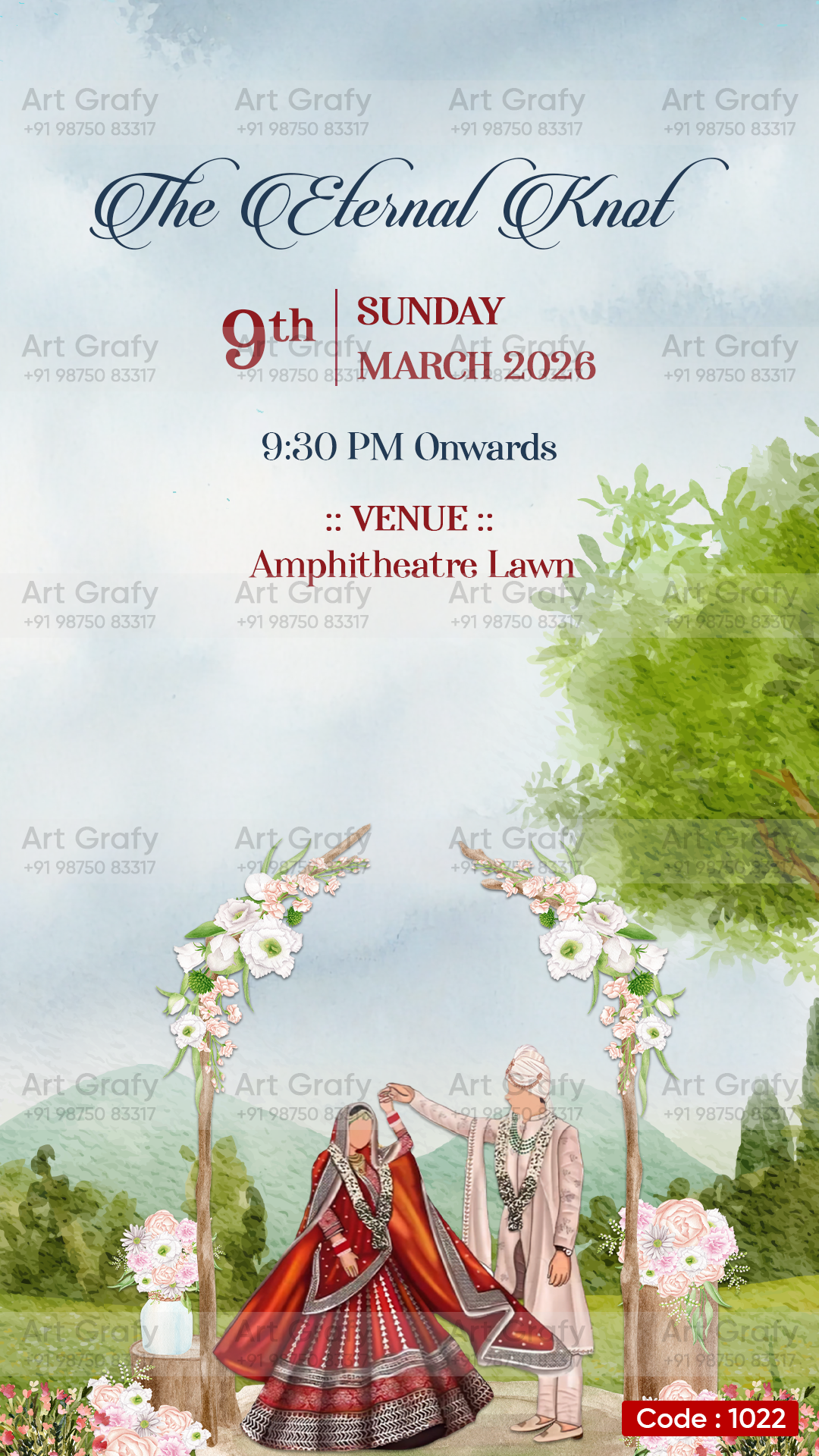 Indian Digital Wedding Ceremony Invitation Card | Gujarati language with Royal Theme design | AG1022