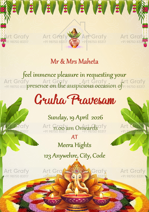 Modern House Warming ceremony Invitation with Beautiful Illustration and Picturesque Background | AG-1144 Hover Image