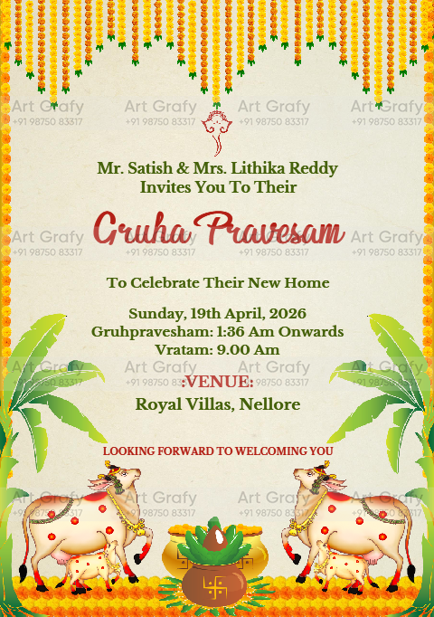 Modern House Warming ceremony Invitation with Beautiful Illustration and Picturesque Background | AG-1146 Hover Image