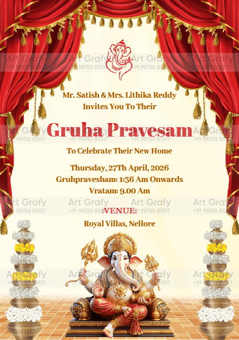 Modern House Warming ceremony Invitation with Beautiful Illustration and Picturesque Background | AG-1148