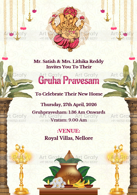 Modern House Warming ceremony Invitation with Beautiful Illustration and Picturesque Background | AG-1173 Hover Image
