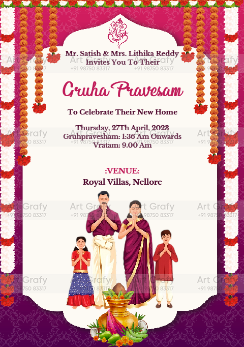 Modern House Warming ceremony Invitation with Beautiful Illustration and Picturesque Background | AG-1151