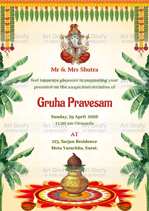 Modern House Warming ceremony Invitation with Beautiful Illustration and Picturesque Background | AG-1130