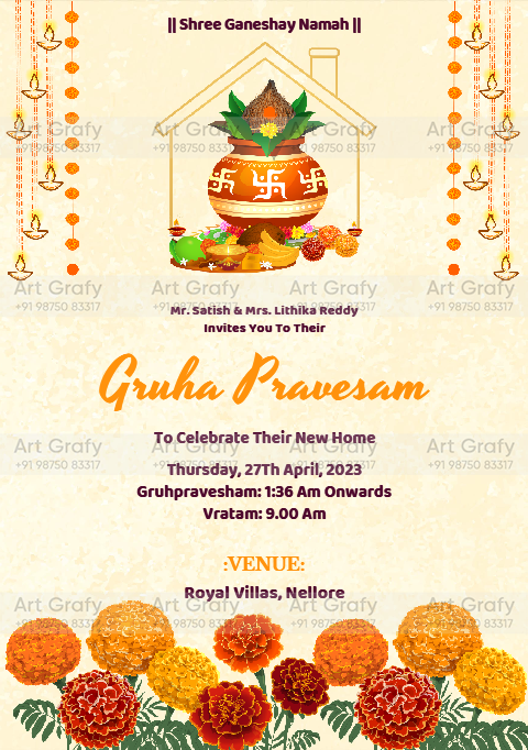 Modern House Warming ceremony Invitation with Beautiful Illustration and Picturesque Background | AG-1154 Hover Image