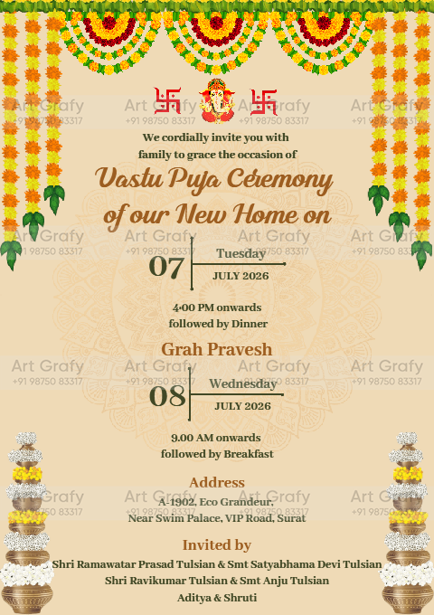 Modern House Warming ceremony Invitation with Beautiful Illustration and Picturesque Background | AG-1138 Hover Image
