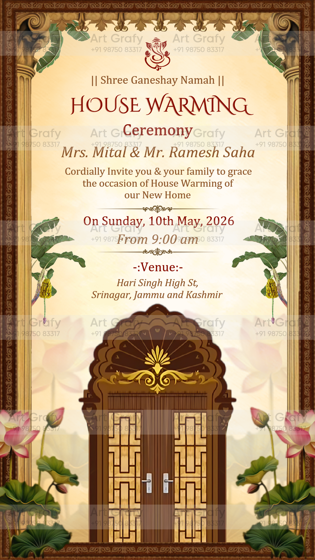 Modern House Warming ceremony Invitation with Beautiful Illustration and Picturesque Background | AG-1158