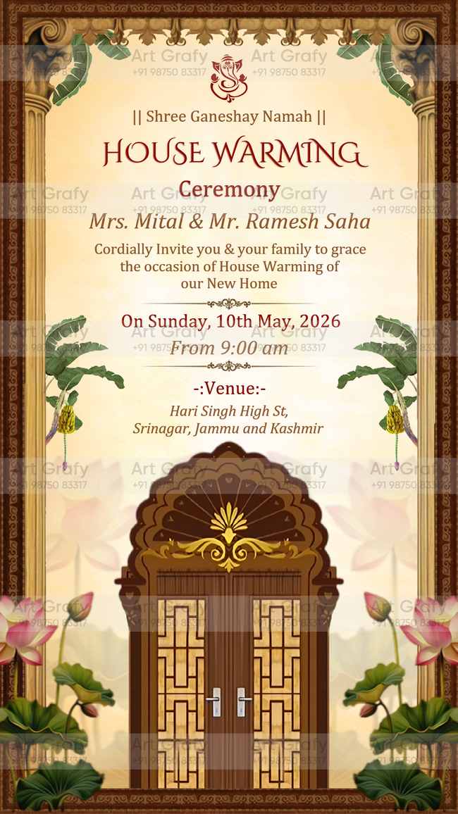 Modern House Warming ceremony Invitation with Beautiful Illustration and Picturesque Background | AG-1158 Hover Image