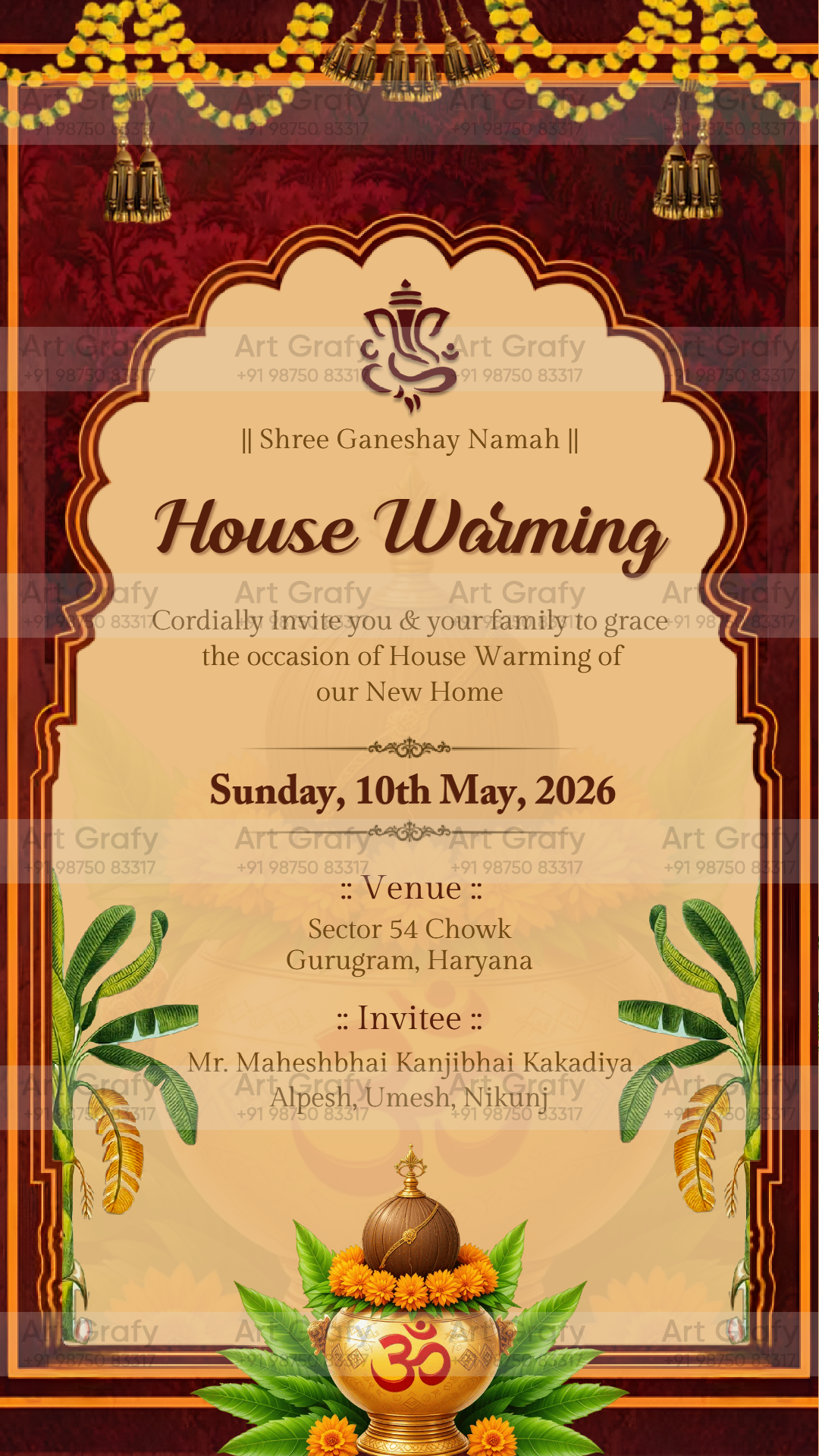 Modern House Warming ceremony Invitation with Beautiful Illustration and Picturesque Background | AG-1164