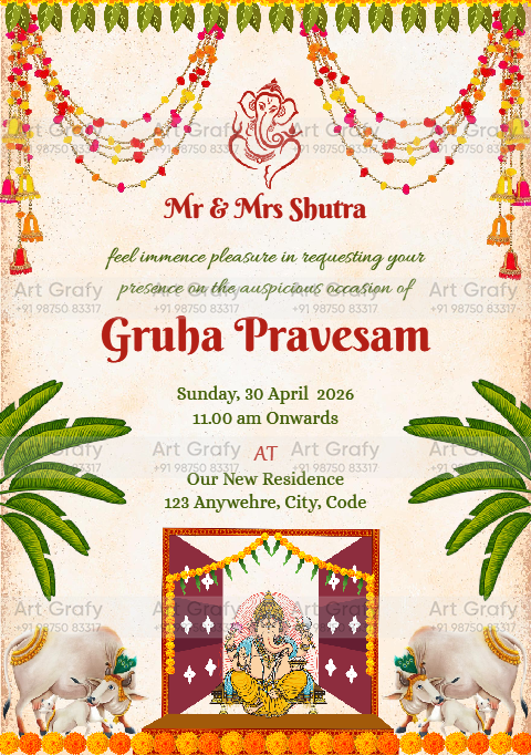 Modern House Warming ceremony Invitation with Beautiful Illustration and Picturesque Background | AG-1140 Hover Image