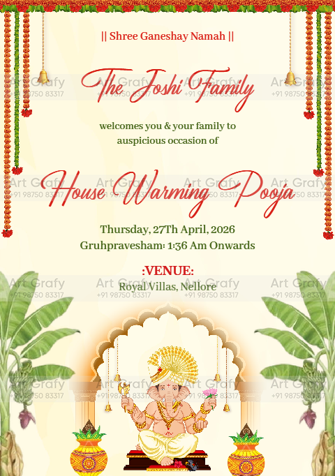 Modern House Warming ceremony Invitation with Beautiful Illustration and Picturesque Background | AG-1153 Hover Image