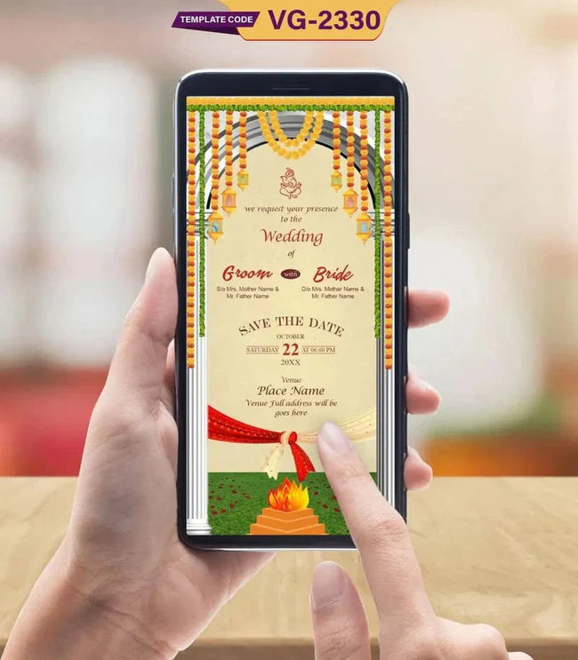 Hindu Wedding Invitation eCard | Traditional Mandap Shaadi Save the Date | VG-2330 Hover Image