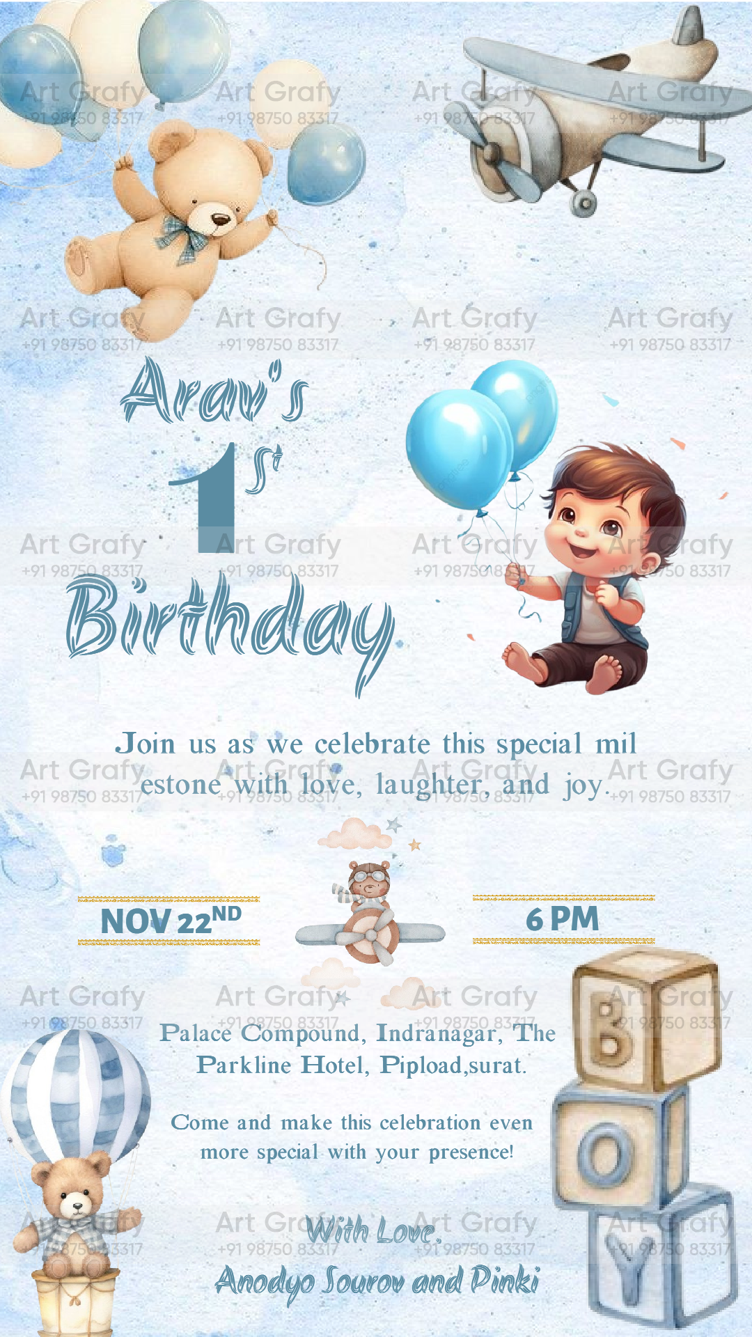 Birthday Party Invitation Card in English Language | AG-1174