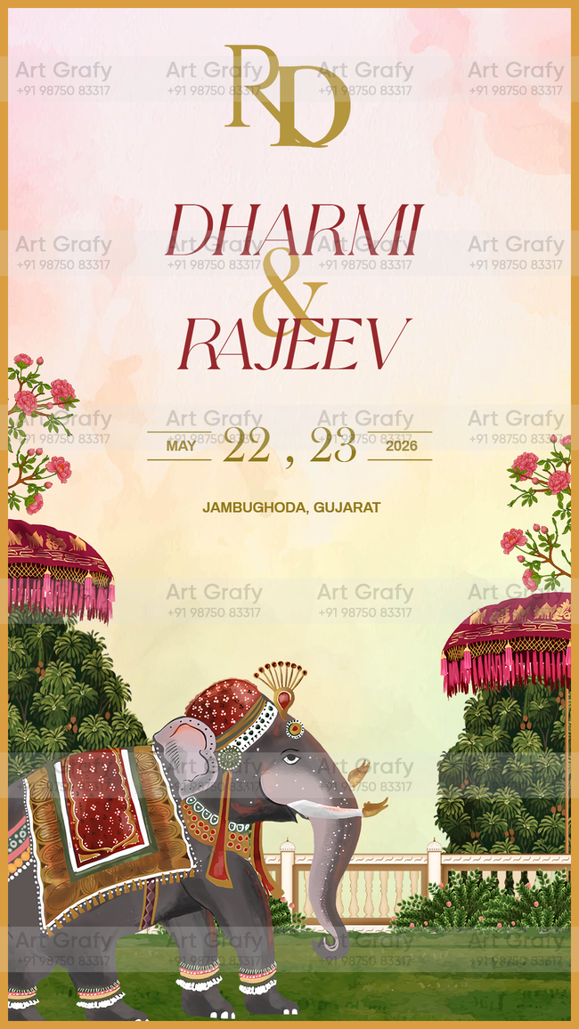 Indian Digital Wedding Ceremony Invitation Card | Gujarati language with Royal Theme design | AG1119 Hover Image