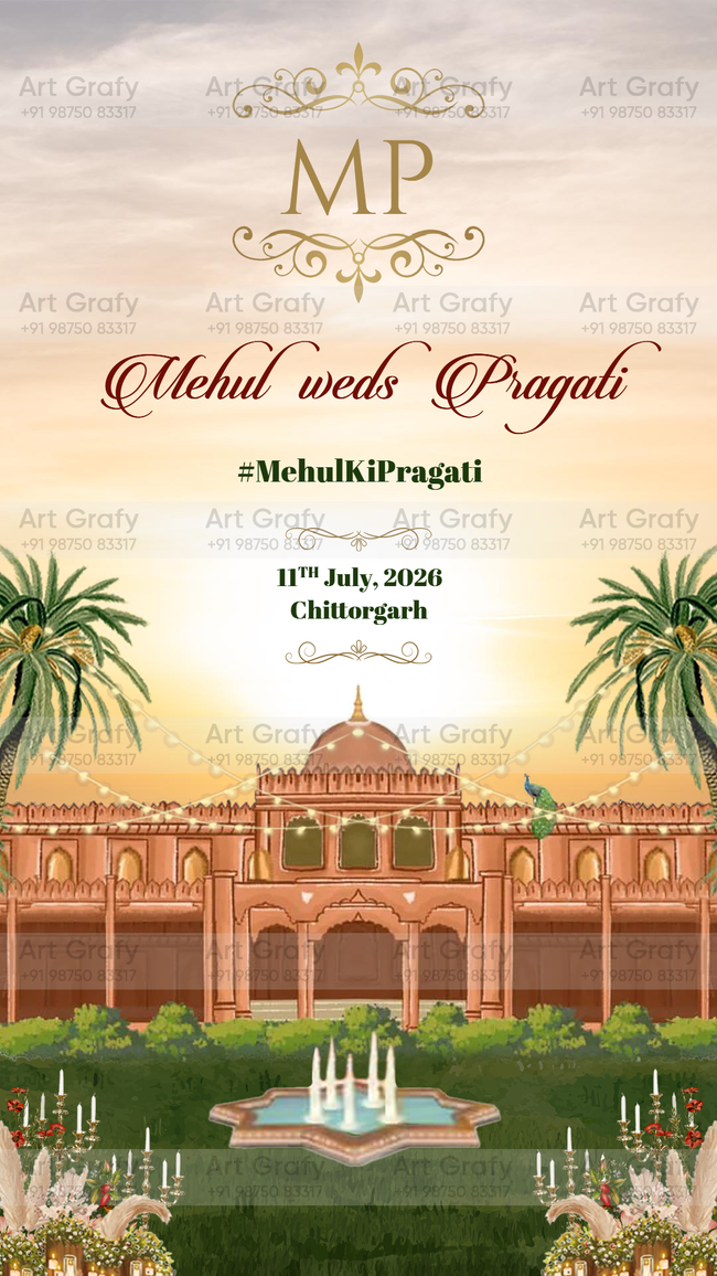 Indian Digital Wedding Ceremony Invitation Card | Gujarati language with Royal Theme design | AG1106 Hover Image