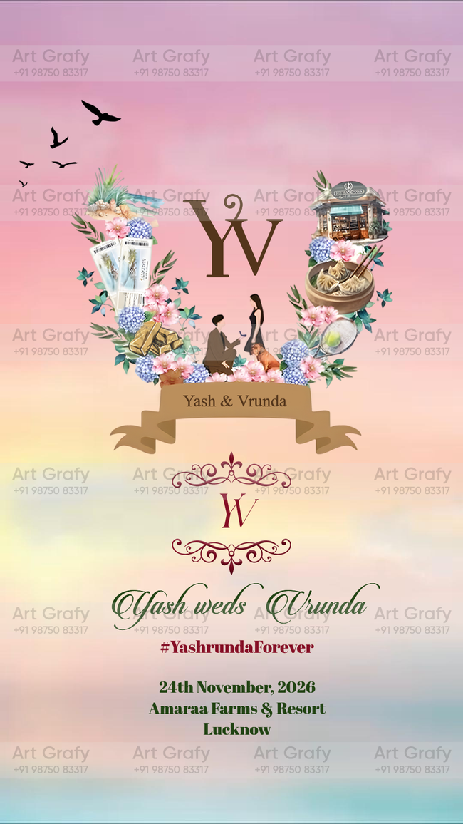 Indian Digital Wedding Ceremony Invitation Card | Gujarati language with Royal Theme design | AG1118 Hover Image