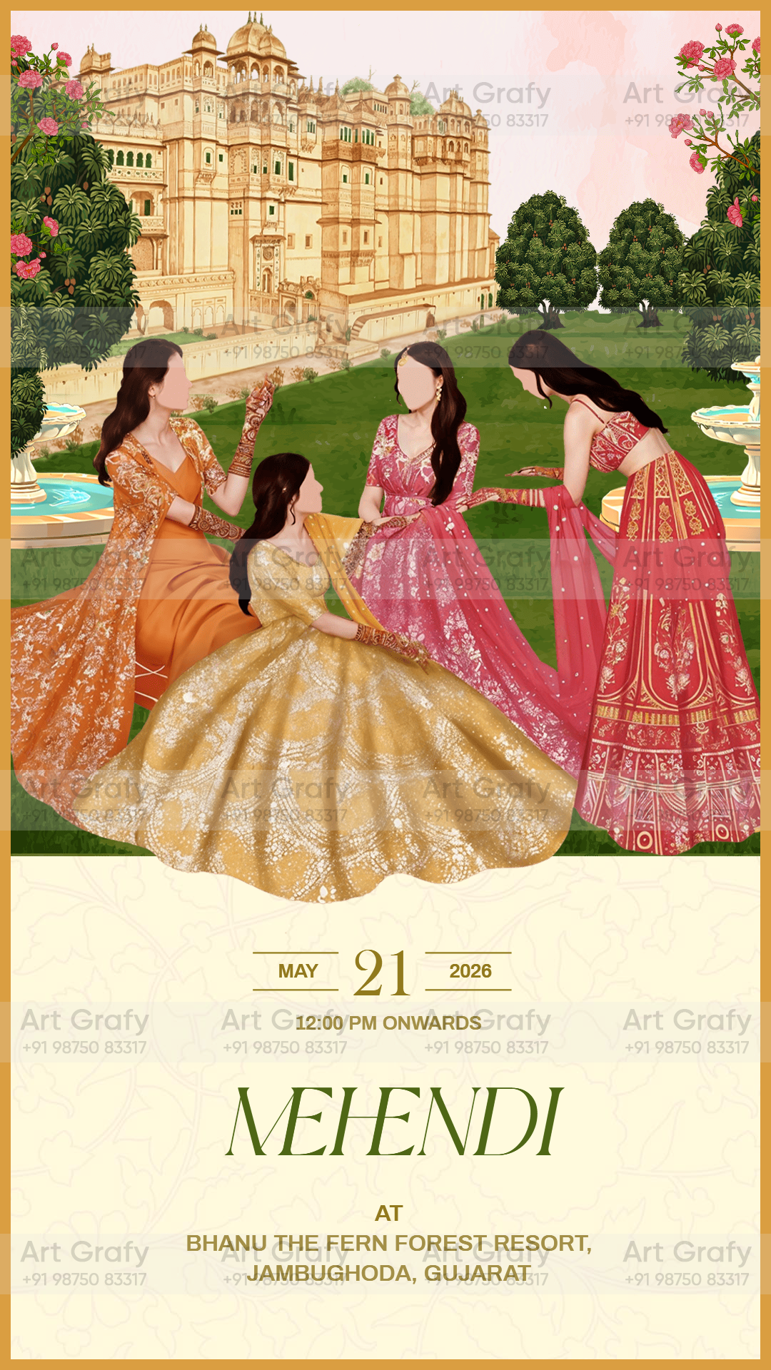 Indian Digital Wedding Ceremony Invitation Card | Gujarati language with Royal Theme design | AG1119