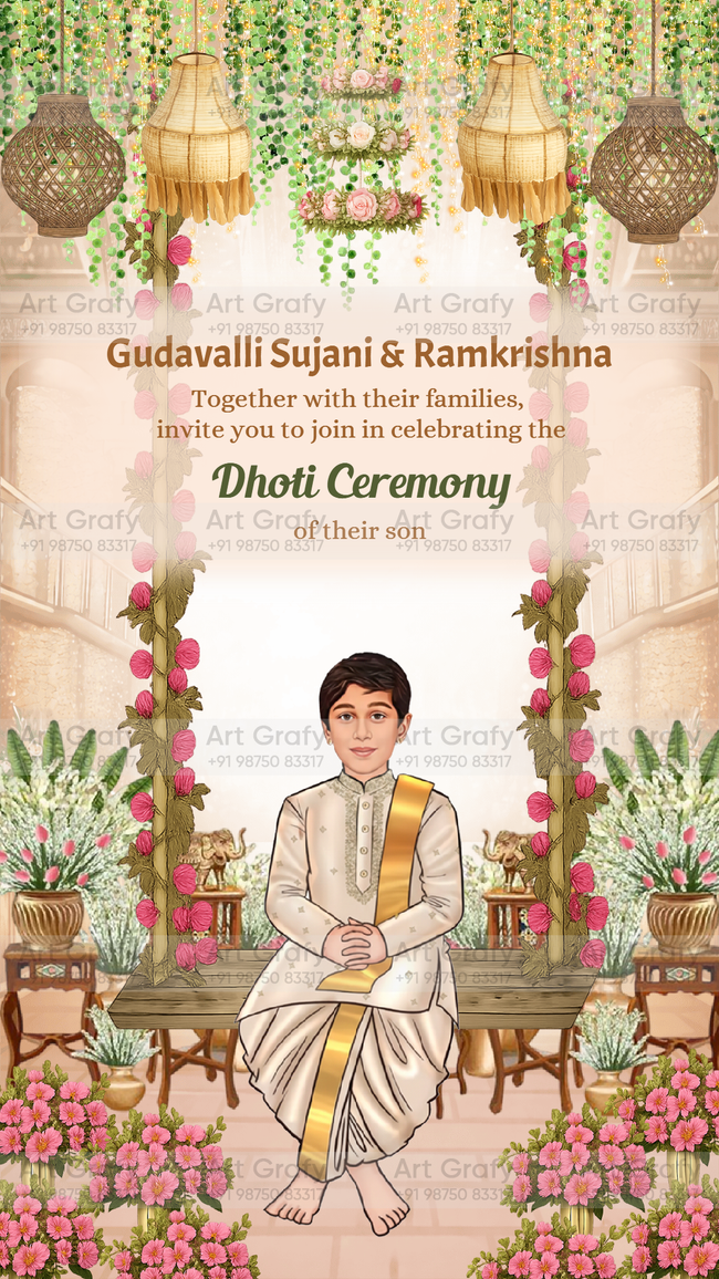 Vibrant Dhoti Ceremony Invitation Card in English Language | AG-1188 Main Image