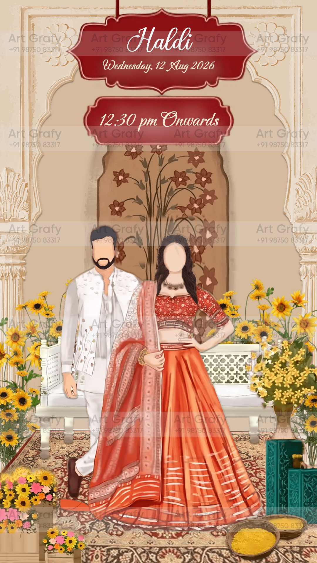 Indian Digital Wedding Ceremony Invitation Card | Gujarati language with Royal Theme design | AG1124