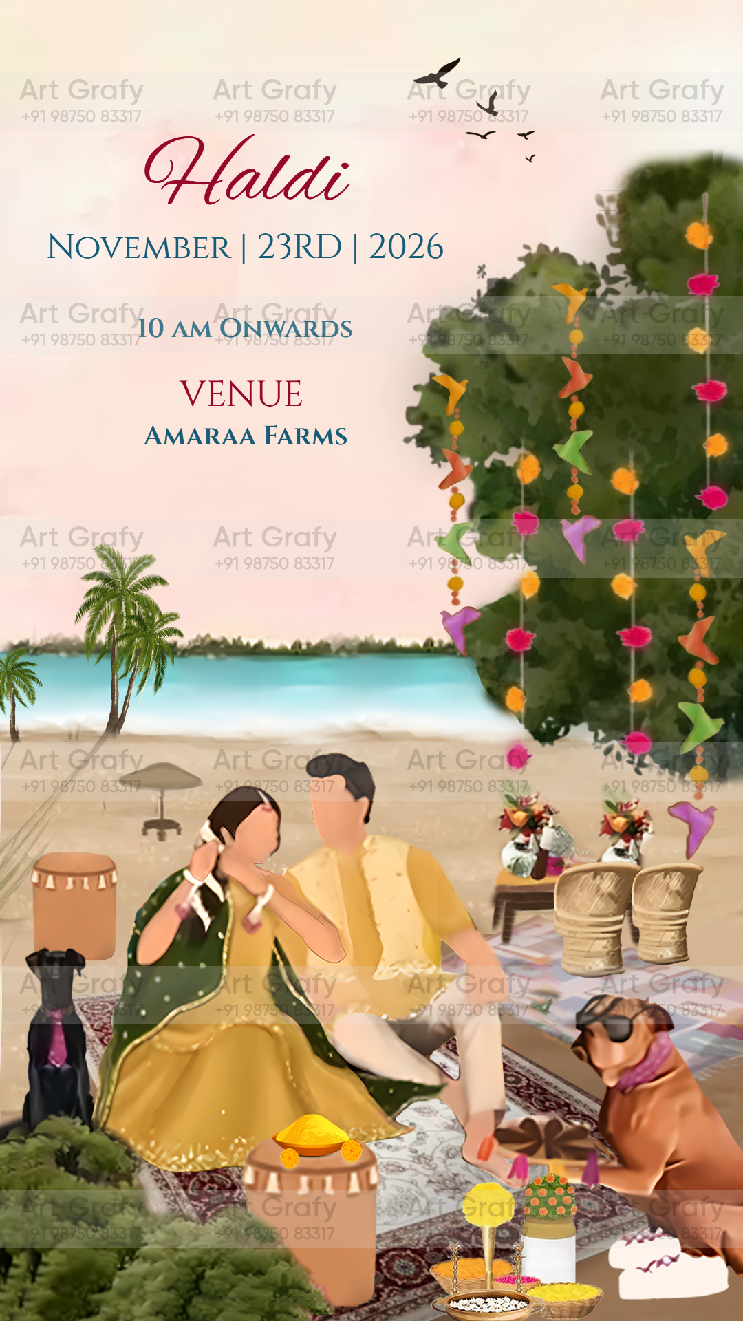 Indian Digital Wedding Ceremony Invitation Card | Gujarati language with Royal Theme design | AG1118