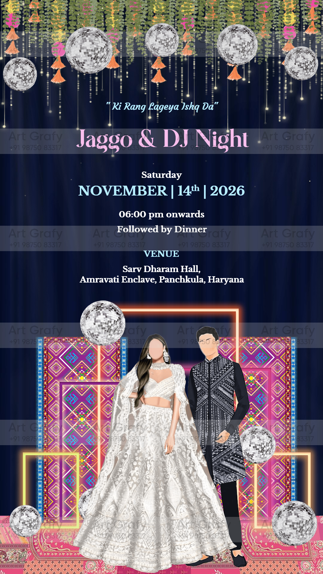 Indian Digital Wedding Ceremony Invitation Card | Gujarati language with Royal Theme design | AG1117