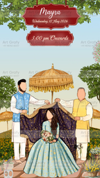 Indian Digital Wedding Ceremony Invitation Card | Gujarati language with Royal Theme design | AG1124