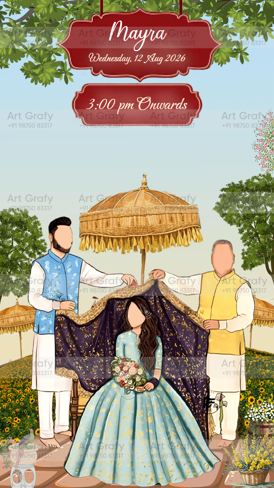 Indian Digital Wedding Ceremony Invitation Card | Gujarati language with Royal Theme design | AG1124