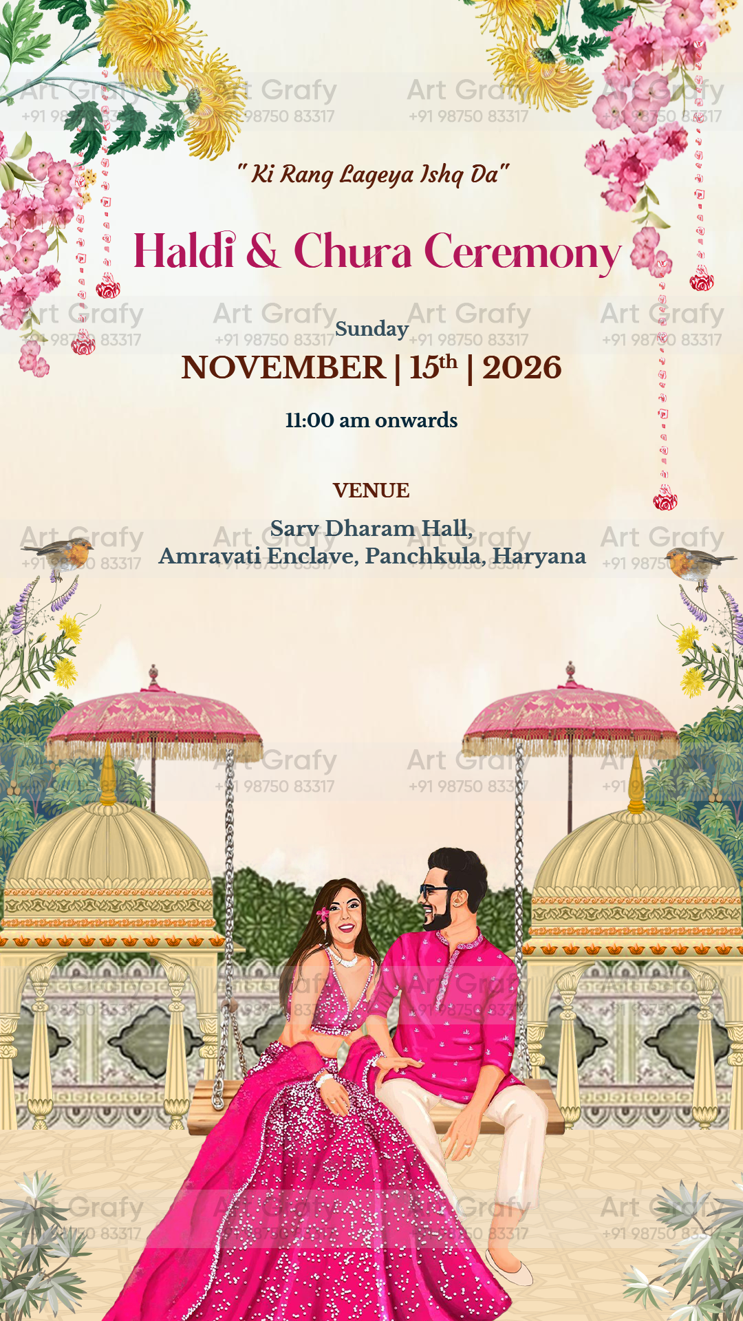 Indian Digital Wedding Ceremony Invitation Card | Gujarati language with Royal Theme design | AG1117