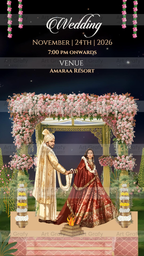 Indian Digital Wedding Ceremony Invitation Card | Gujarati language with Royal Theme design | AG1107