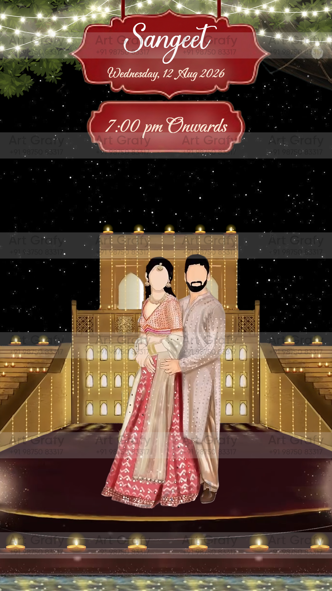 Indian Digital Wedding Ceremony Invitation Card | Gujarati language with Royal Theme design | AG1124