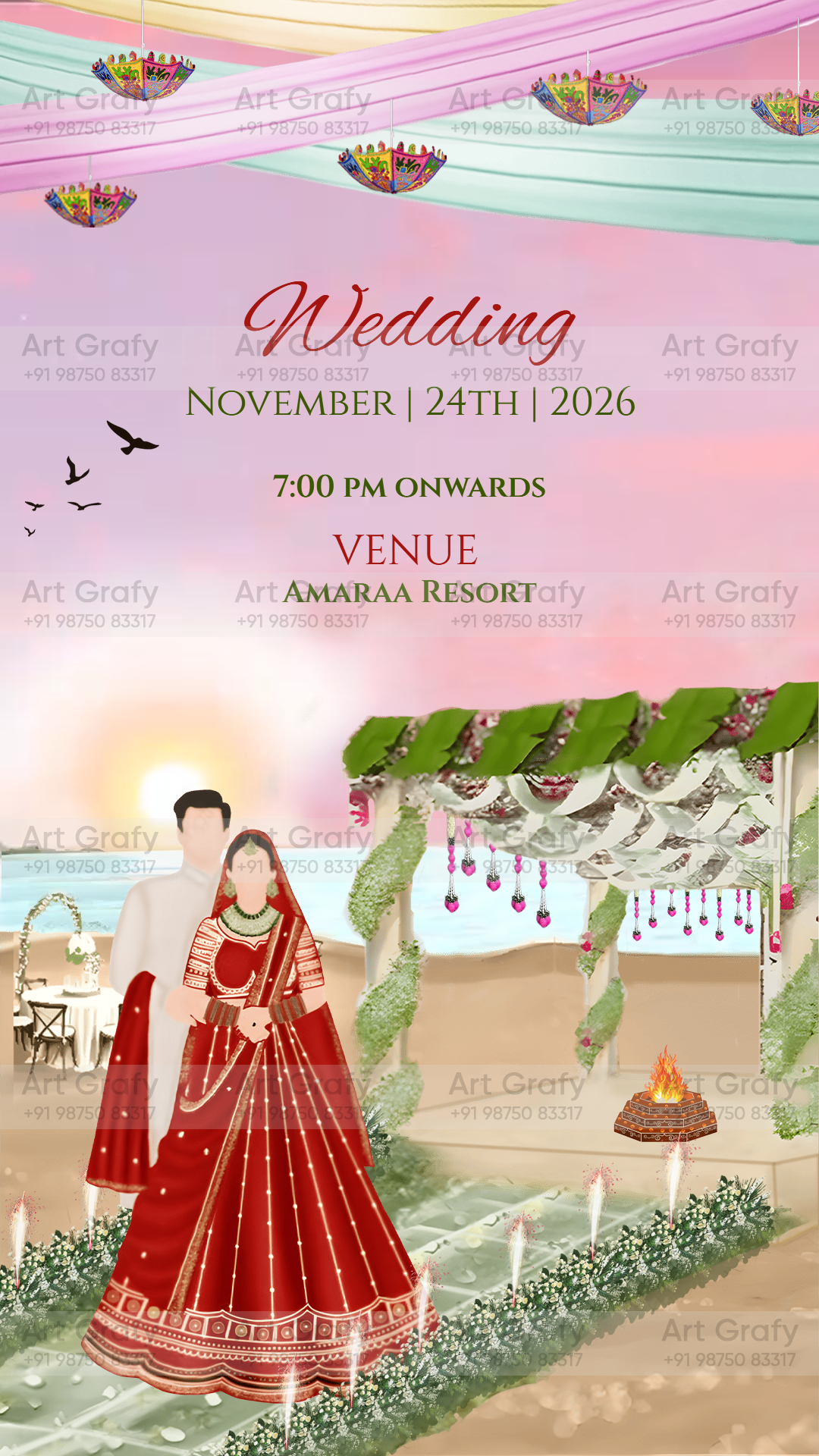 Indian Digital Wedding Ceremony Invitation Card | Gujarati language with Royal Theme design | AG1118