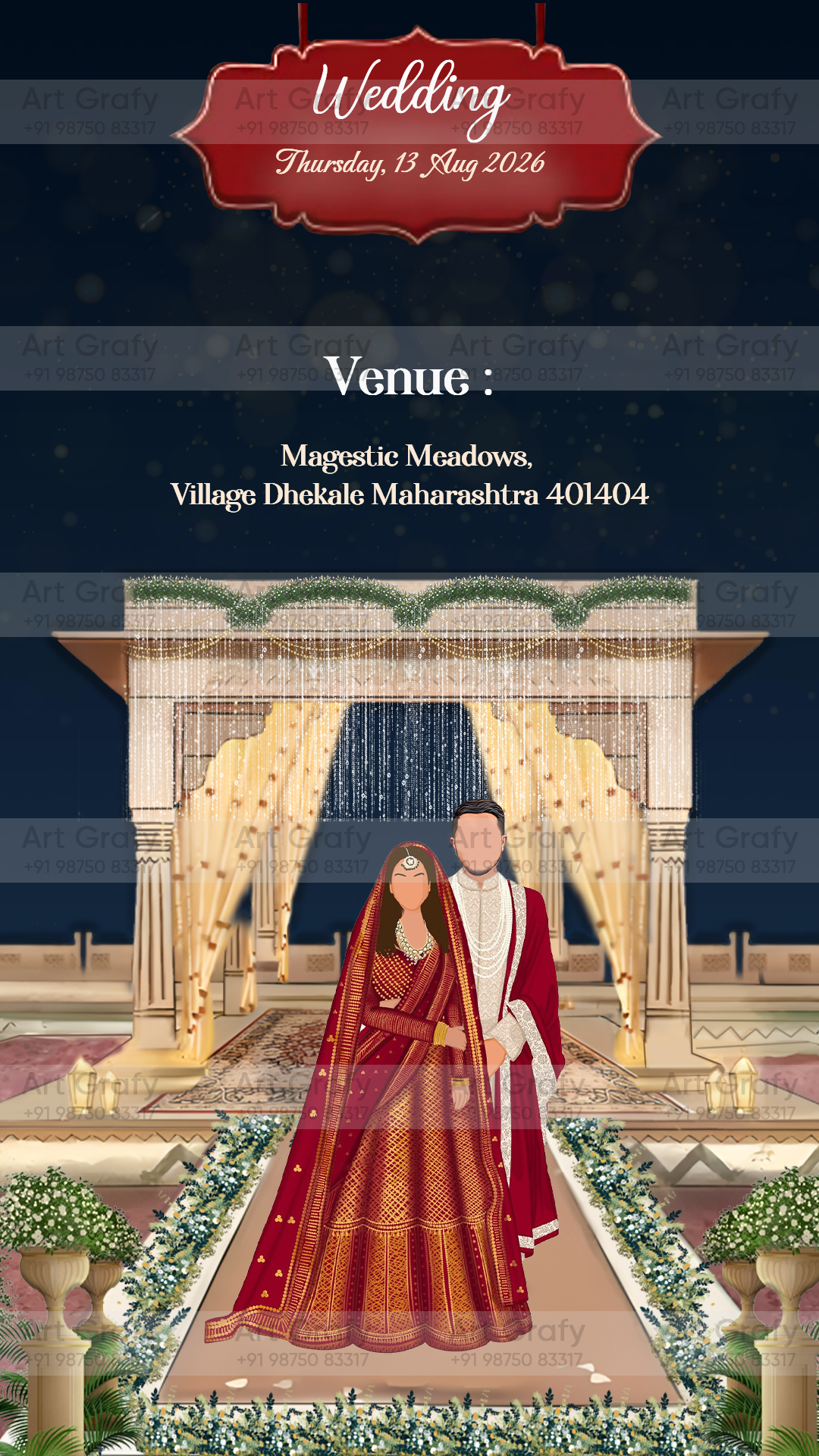 Indian Digital Wedding Ceremony Invitation Card | Gujarati language with Royal Theme design | AG1124