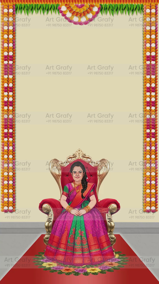 Royal Traditional Half Saree Function Invitation Card | AG-1136 Hover Image