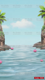 Traditional Couple Caricature Save The Date Wedding Invite Card | Elegant Sea Theme | AG1003