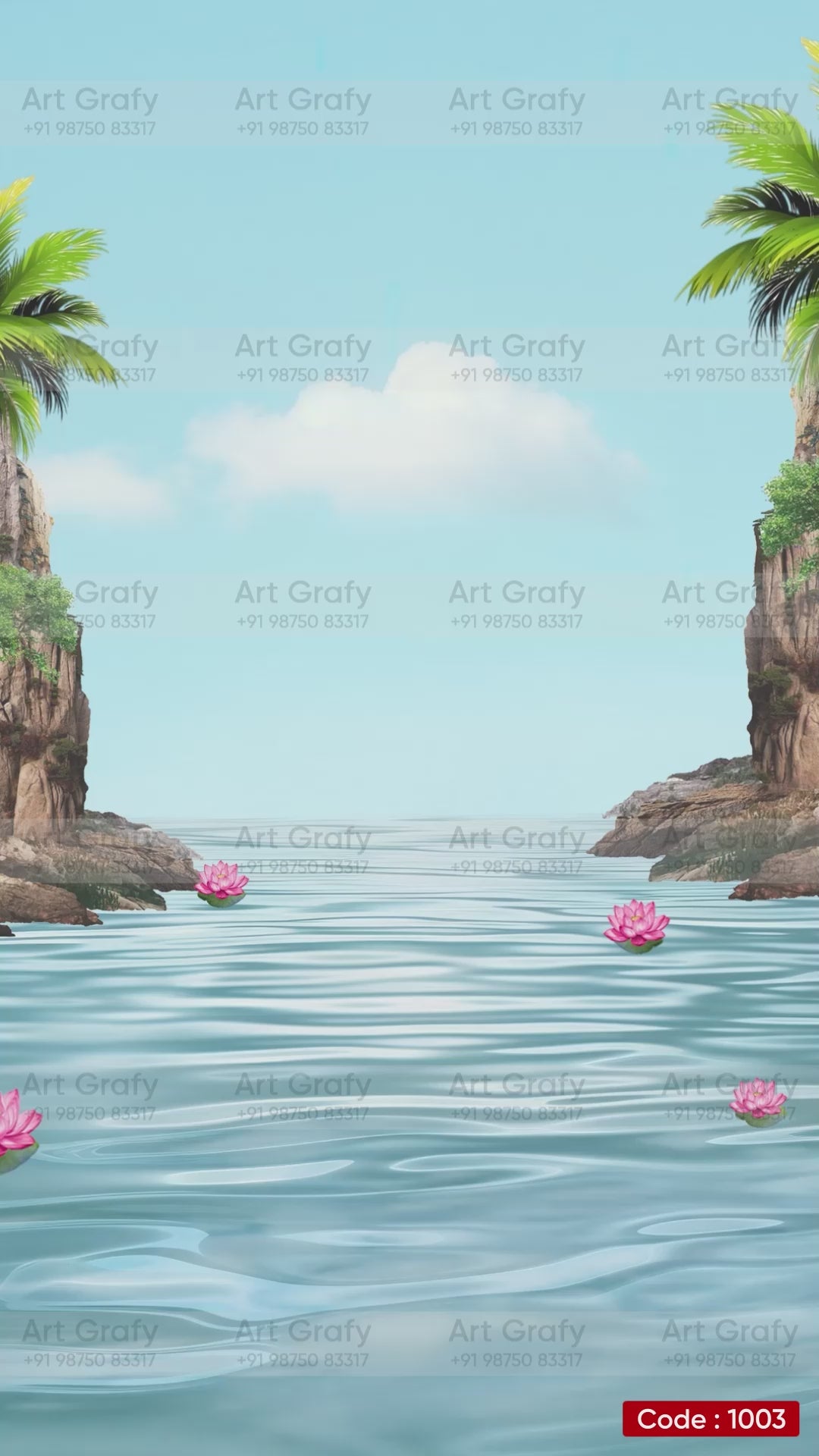 Traditional Couple Caricature Save The Date Wedding Invite Card | Elegant Sea Theme | AG1003